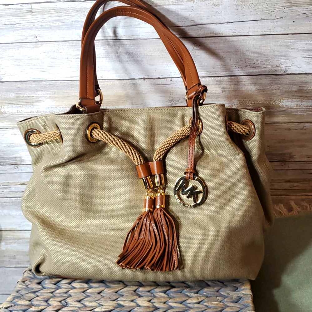 Michael Kors Marina Metallic Canvas Rope Drawstring Bucket Bag